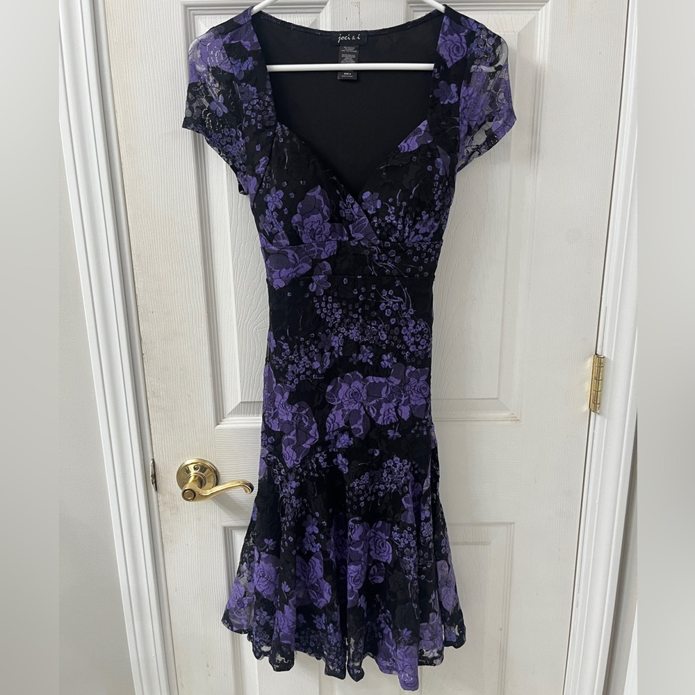 Black and Purple Floral Lace Dress